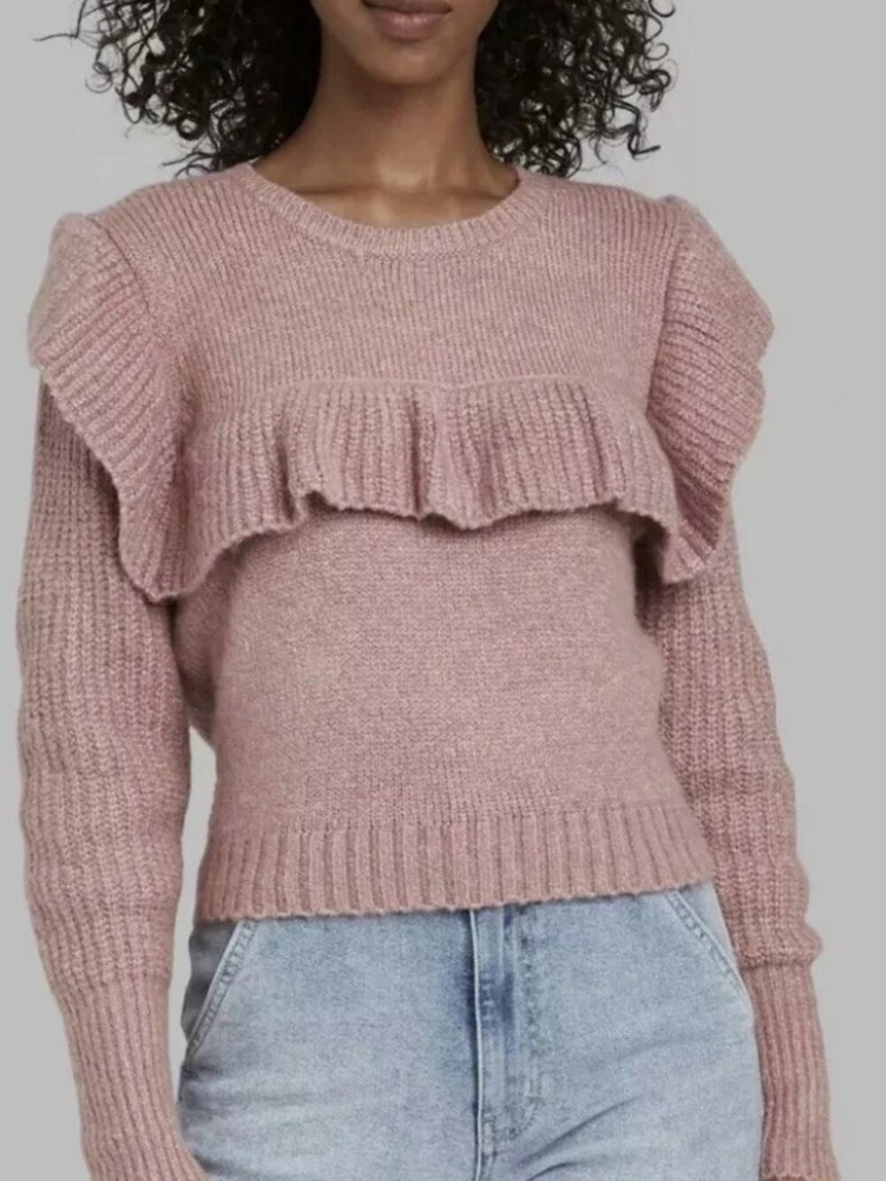 Wild Fable Dusty Rose Ruffle Crewneck Sweater XXL Plus Size
